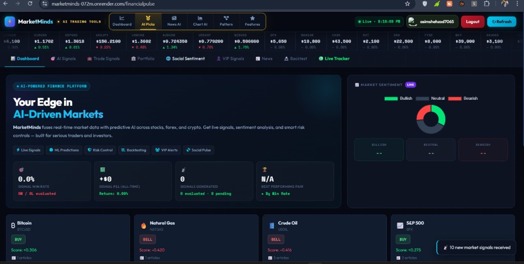 MarketMinds financial pulse view