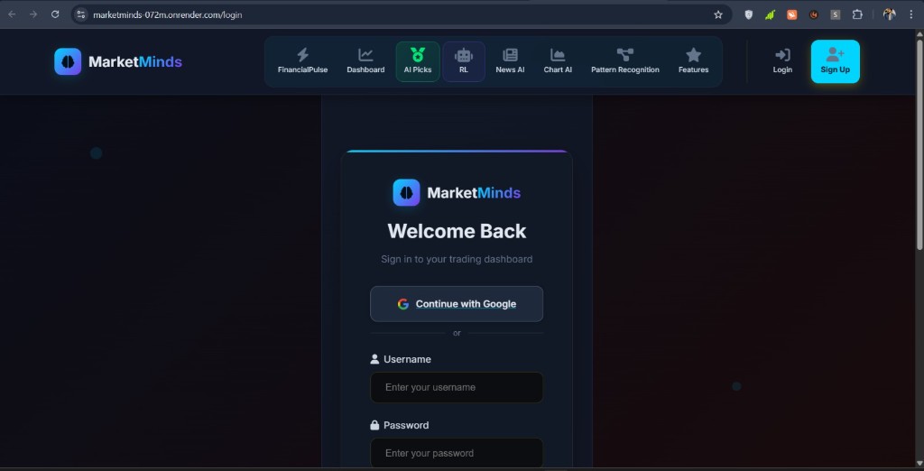 MarketMinds login page