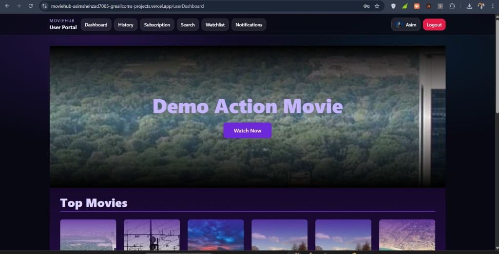 MovieHub dashboard